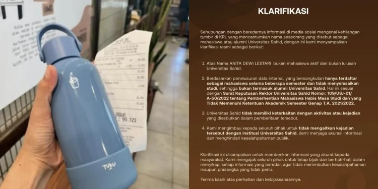 Kasus Tumbler Hilang, Universitas Sahid Sebut Anita Dewi Tak Selesaikan Studi
