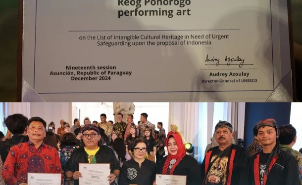 Reog Ponorogo Ditetapkan UNESCO Sebagai Warisan Dunia, Sertifikat Diserahkan ke Lisdyarita