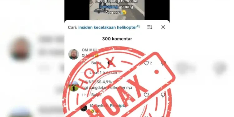 Hoaks Unggahan Helikopter Jatuh saat Kunjungan Bencana Gunung Semeru Lumajang